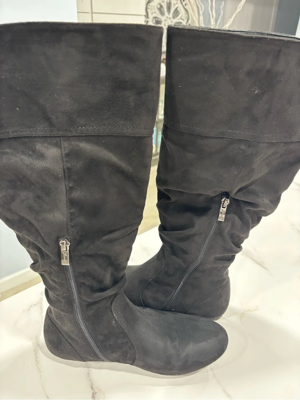 Women's Black Suede Knee-High Boots